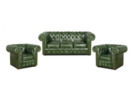 Sedací souprava Chesterfield Classic 3+1+1 kůže zelená