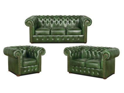 Sedací souprava Chesterfield Classic 3+2+1 kůže zelená