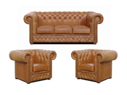 Sedací souprava Chesterfield Lord 3+1+1 kůže koňak