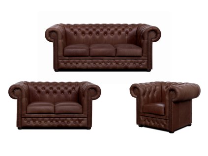 Sedací souprava Chesterfield Lord 3+2+1 kůže hnědá